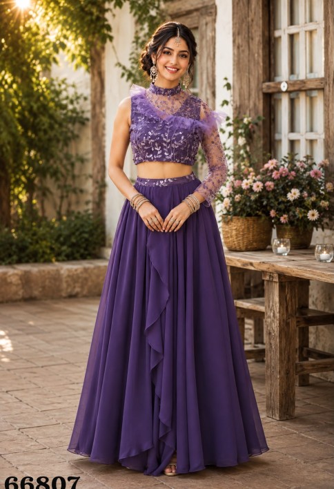 Purple Georgette Embroidered Work Readymade Lehenga Choli